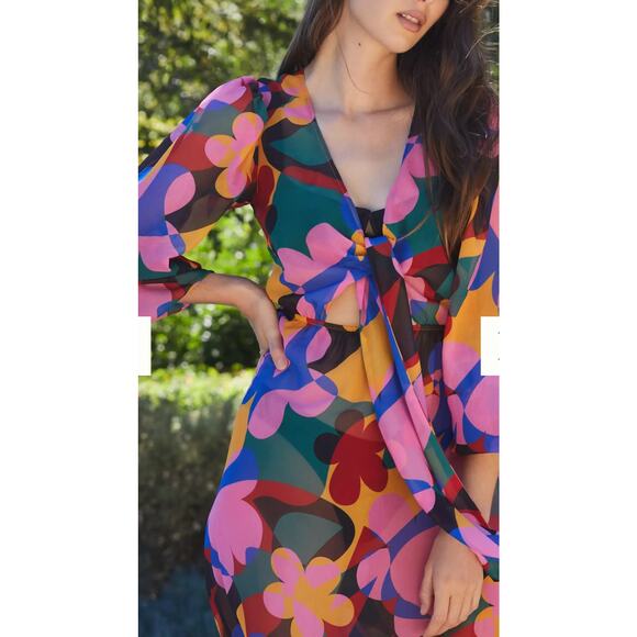 ANTHROPOLOGIE Beach Riot Shiloh Cutout Cover-Up Maxi Dress Sz Large Geo Floral - Picture 3 of 11